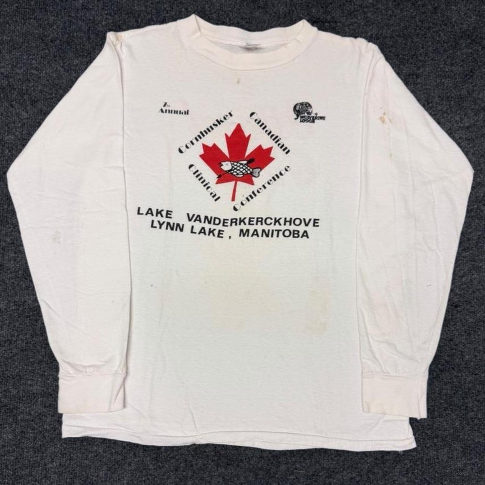 Vintage 90s Alore Canada Lake Run Long Sleeve Shirt White L Manitoba Conference